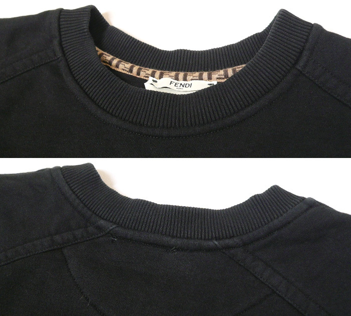 *FENDI Fendi Logo sweatshirt size S mink fur hem side ribbon black black long sleeve reverse side nappy sweat FS7186 A5GP ON5732
