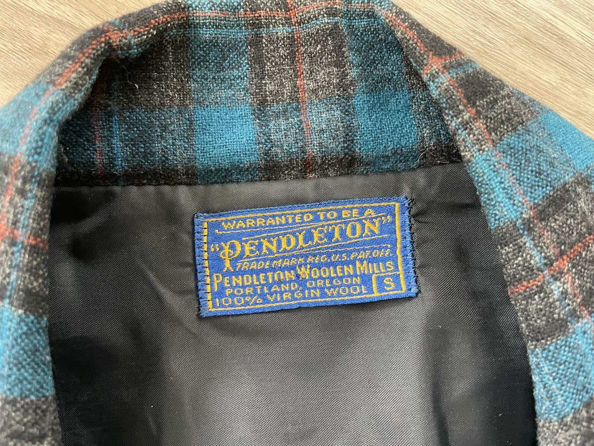 50s PENDLETON ウールテーラードジャケット サイズS 古着　くるみボタン　ビンテージ　緑系　チェック_画像6