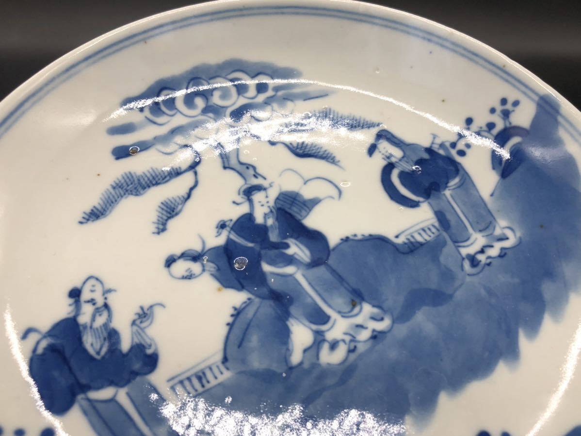 中国 康熙年製 人物画 古染付皿 染付 お皿 2点_画像8