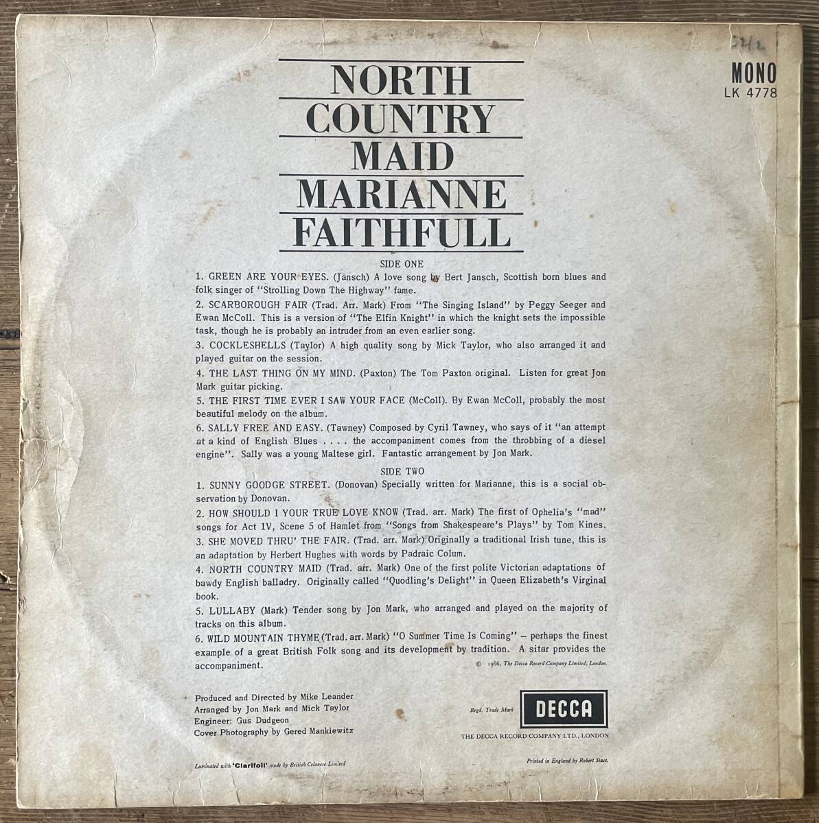 【UK monoオリジナル】Marianne Faithfull - North Country Maid_画像2