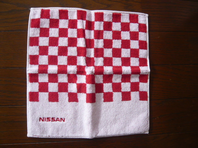 ☆NISSAN☆日産☆正規品☆廃盤品☆ハンドタオル☆ロゴ刺繍☆市松レッド☆imabari towel☆今治タオル☆新品未使用☆_画像1