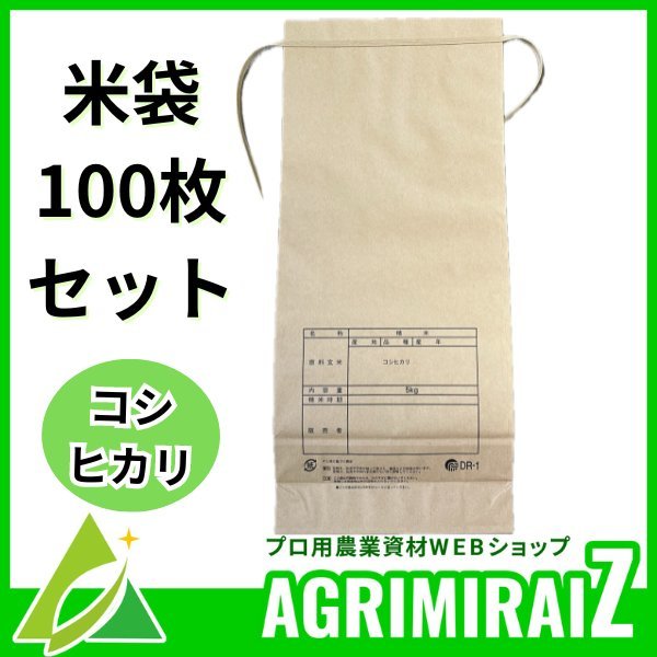 米袋 5kg用 コシヒカリ 紐付きクラフト 角底 こしひかり 紙袋 包装材 100枚入_画像2