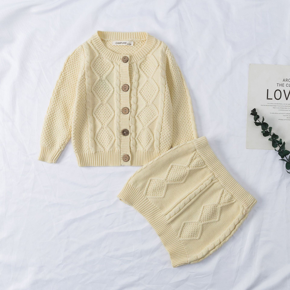 ☆ ホワイト ☆ 73cm(6-12m向け) ベビー服 セットアップ 通販 ニット ベビー 女の子 スカート カーディガン ニットセットアップ 綿 コット