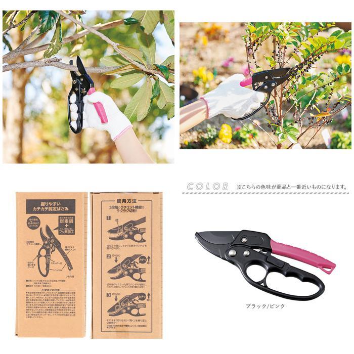 * black / pink *. rear ..kachikachi pruning scissors pruning scissors ratchet type pruning basami pruning scissors scissors 