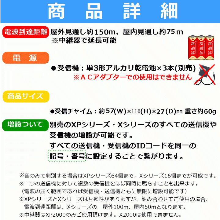 【平日15時まで即日出荷】増設用 5か所携帯型呼び出しチャイム 単品(XP300)【呼び出し ベル 呼出 ナースコール インターホン ワイヤレス】_画像9