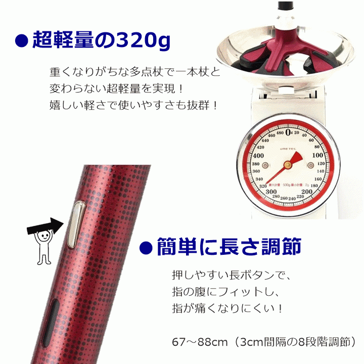 【平日15時まで即日出荷】楽スマ スリーベース【介護 杖 非課税 多点杖 伸縮杖 ステッキ つえ 高齢者 杖 贈り物 安定感 ケイ・ホスピア】_画像4