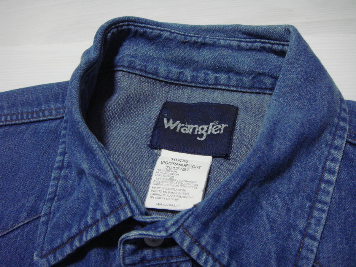 ■USA古着 ^ ^ ラングラー/Wrangler 【 名作 70127MW デニム地 ウエスタンシャツ 5L 】 アメリカ ワークシャツ N2 送料520_画像4