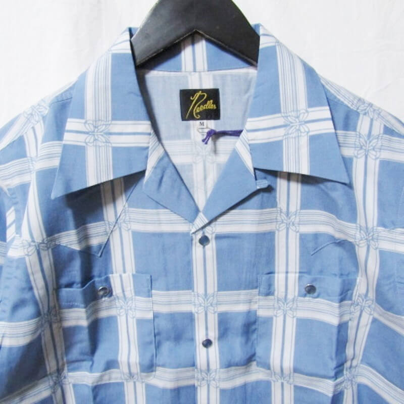 未使用 Needles ニードルス 半袖ウエスタンシャツ MR180 S/S Cowboy One-Up Shirt R/C Lawn Cloth パピヨン ブルー M 27105137_画像3