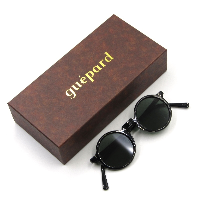 美品 guepard ギュパール サングラス gp-11 ラウンド 日本製 丸メガネ 純正フラットレンズ ブラック noir n ノワール 50017397