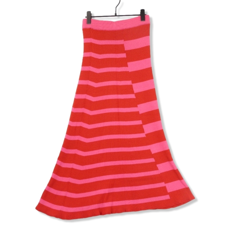 未使用 BABACO ババコ ストライプ スカート BA01-L1252 STRIPE SKIRT 12 ウール ニット ボーダー ピンク F タグ付き 22000264_画像2