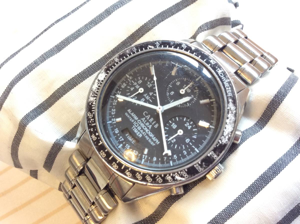 rare SEIKO ALBA CARIB N944-7A40 multifunction analogue chronograph  Speedmaster . Seiko Alba Carib : Real Yahoo auction salling