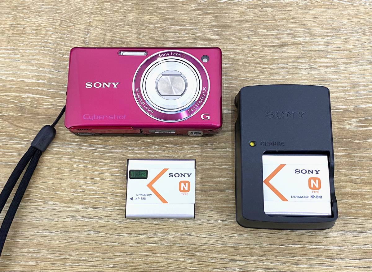 【3709】デジカメ SONY サイバーショット DSC-W380 簡易動作確認済 本体 電池 充電器 中古 充電器/バッテリー2個付 Cyber-shot ピンク系_画像1