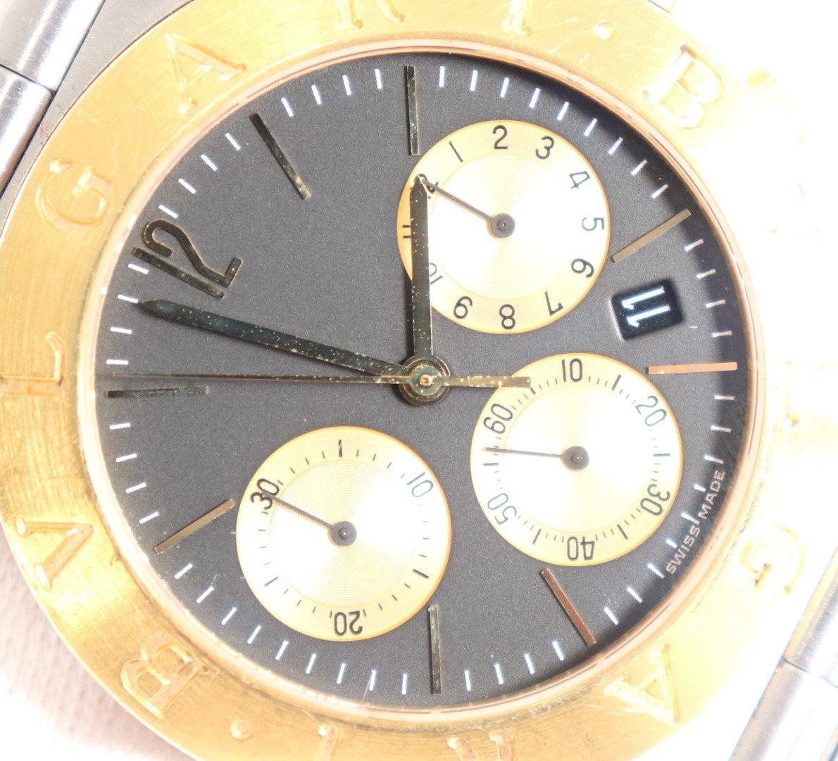 【ジャンク品】BVLGARI ブルガリ ディアゴノ スポーツ クロノグラフ CH35S K18 自動巻き デイト メンズ 腕時計 ケース付き 0805-TE_画像10