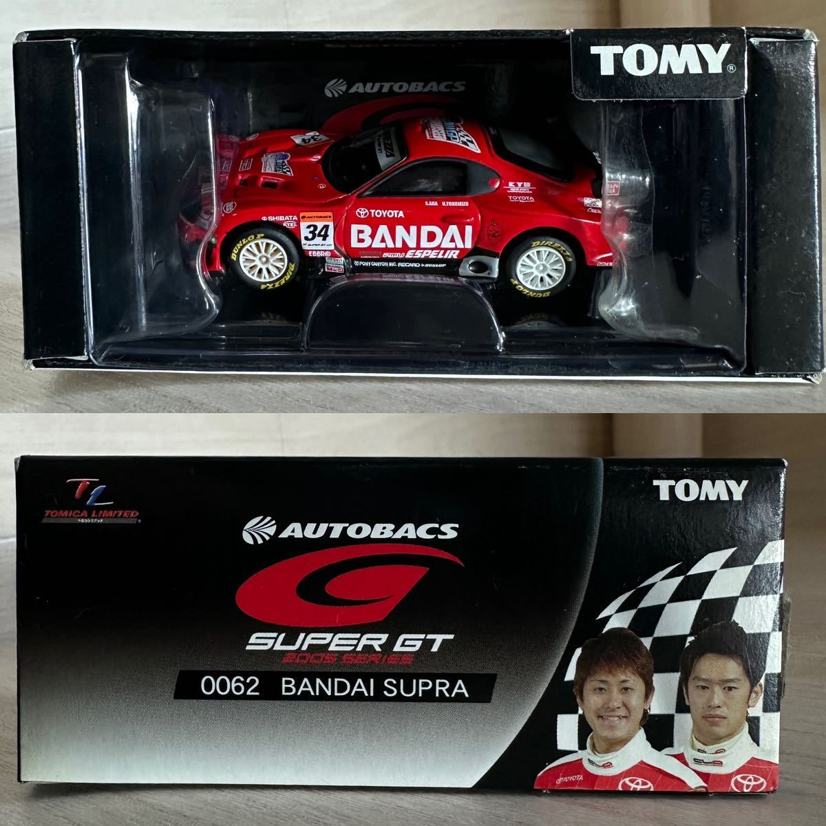 【A0256-10】未使用中古品『TOMY 0062 BANDAI SUPRA ♯34 トミカリミテッド オートバックス GT 2005シリーズ』レーシングカー 同梱可_画像1