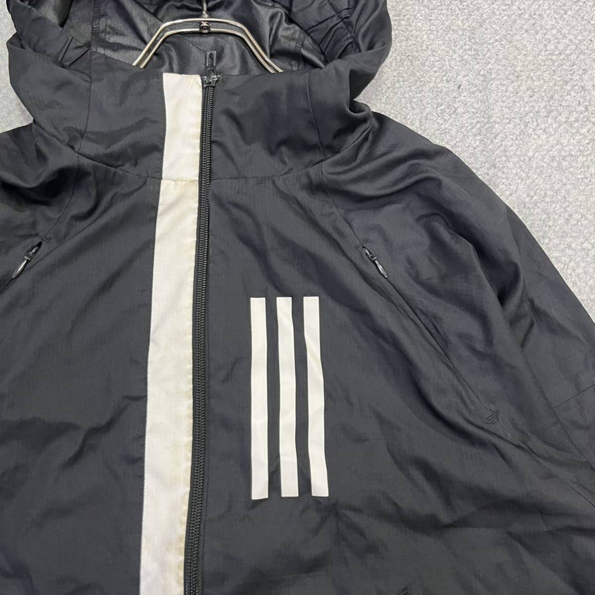 100円スタート♪ （6）adidas アディダス　ナイロン系シャカシャカ　ジップパーカー　サイズL相当　トレーニング　スポーツウェア ブラック_画像7