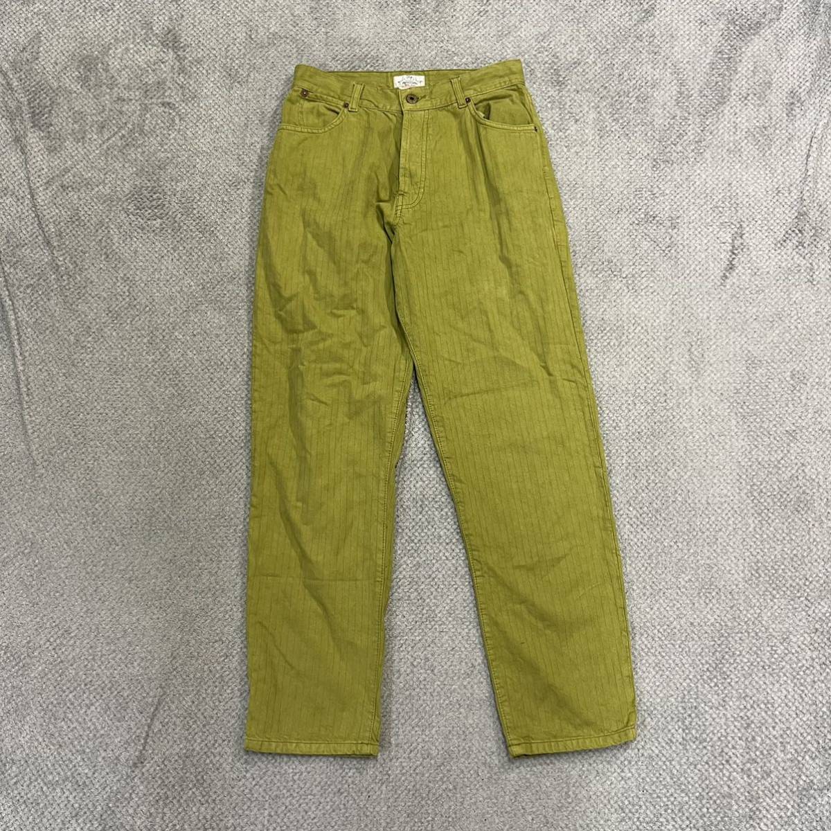 100円スタート♪ （6）【vintage】MILK&ROSES ミルクアンドローズ デザインジーンズ サイズ30 コットンパンツ グリーン 緑 ストライプの画像1