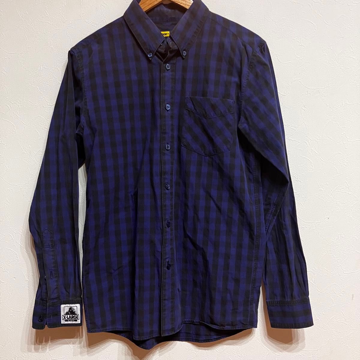 【複数割】エクストララージ　X-LARGE 長袖チェックシャツ　紫×黒　Mサイズ
