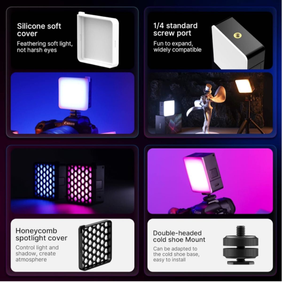VL49 Pro RGB ビデオライトミニ 充電式 LED カメラ 360° フルカラーポータブル 調光可能 LEDパネルランプ 