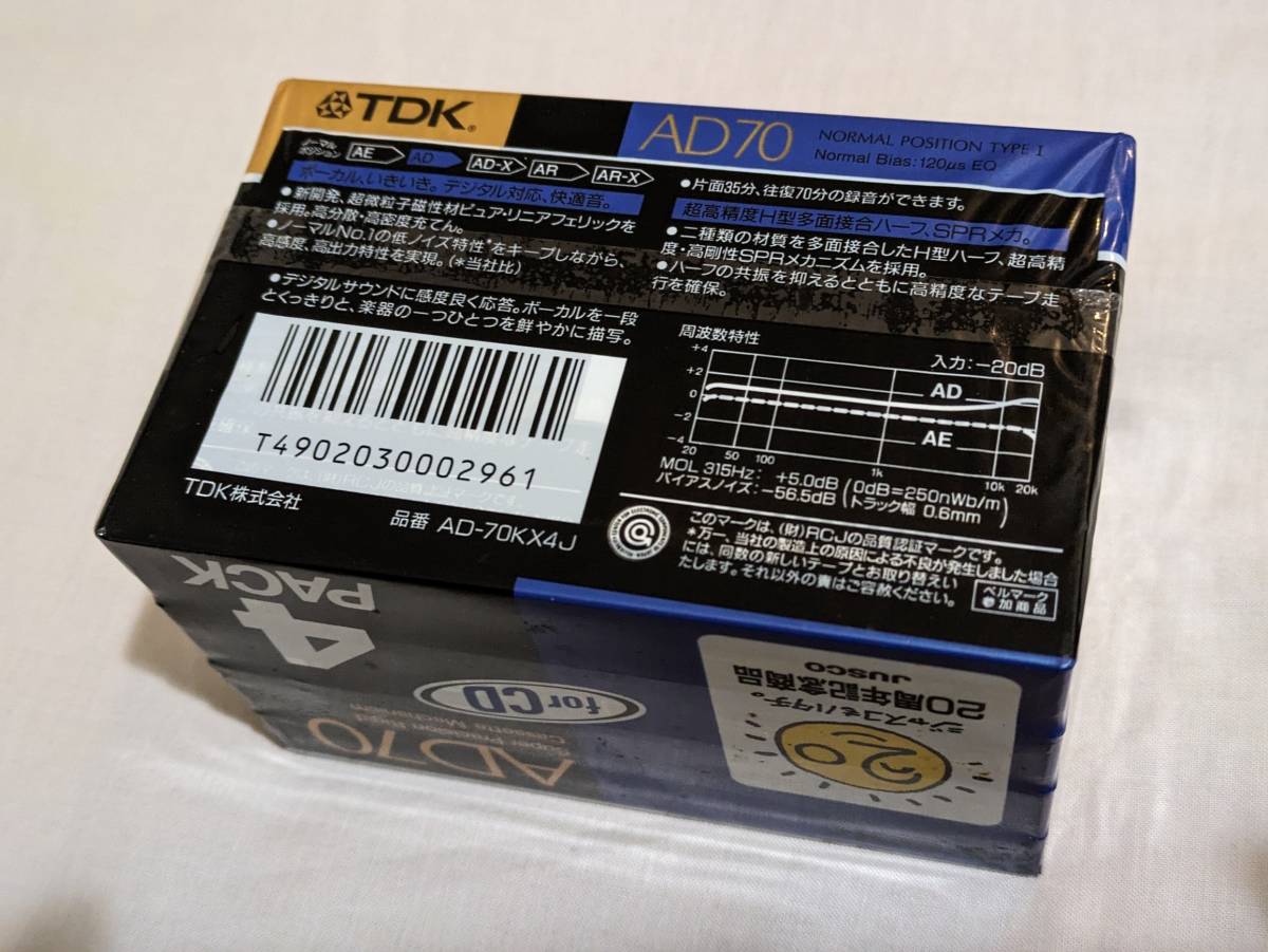 未開封品 TDK カセットテープ AD70 ノーマルポジション 4巻セット ジャスコ20周年記念商品パッケージ 即決_画像2