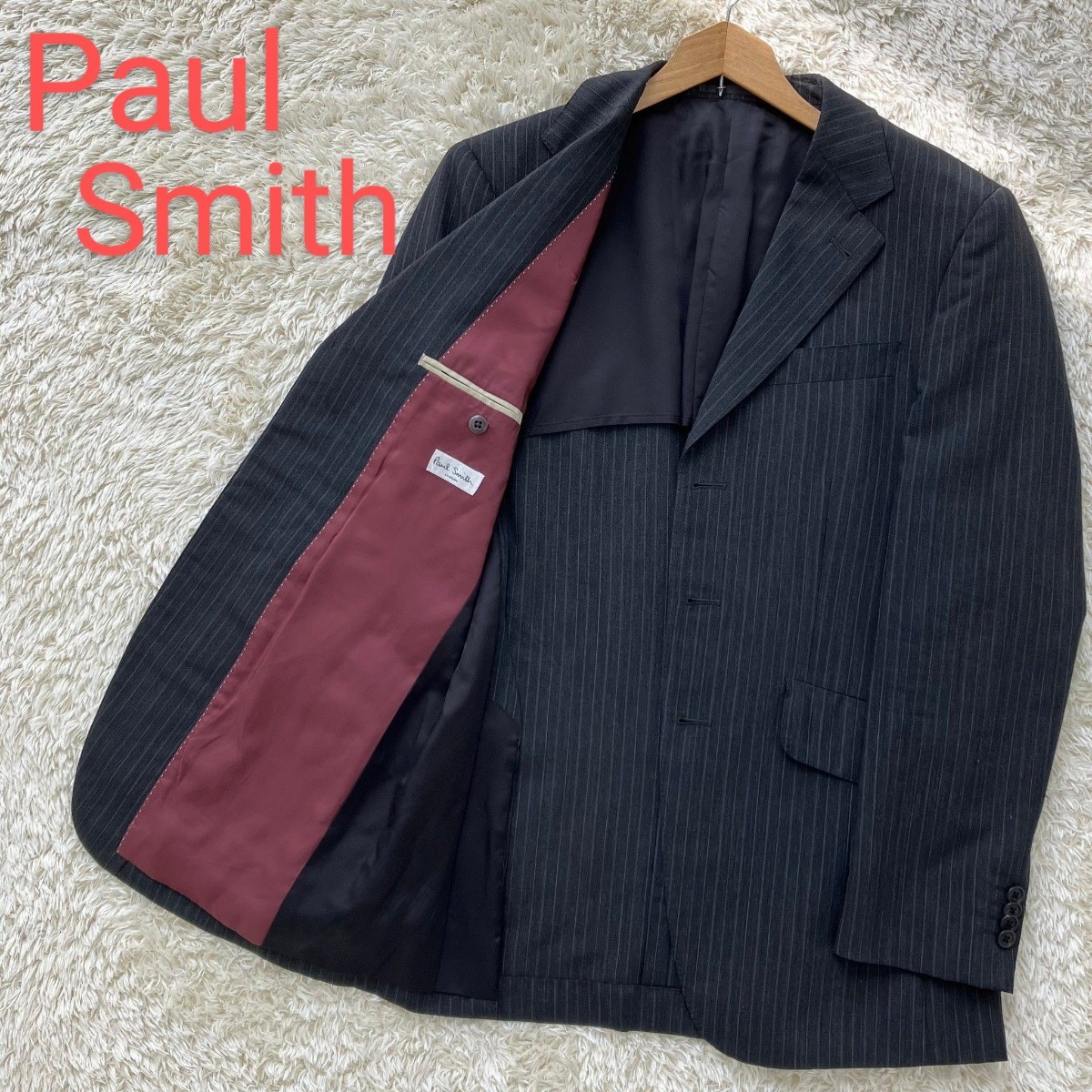 [ прекрасный товар *]L размер Paul Smith необшитый на спине 3B tailored jacket / серый полоса * Paul Smith (2)