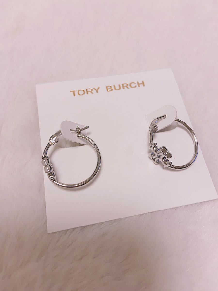 新品　TB071-03 Tory Burch トリーバーチ　スモール エレノア フープピアス エナメル　シルバー_画像2