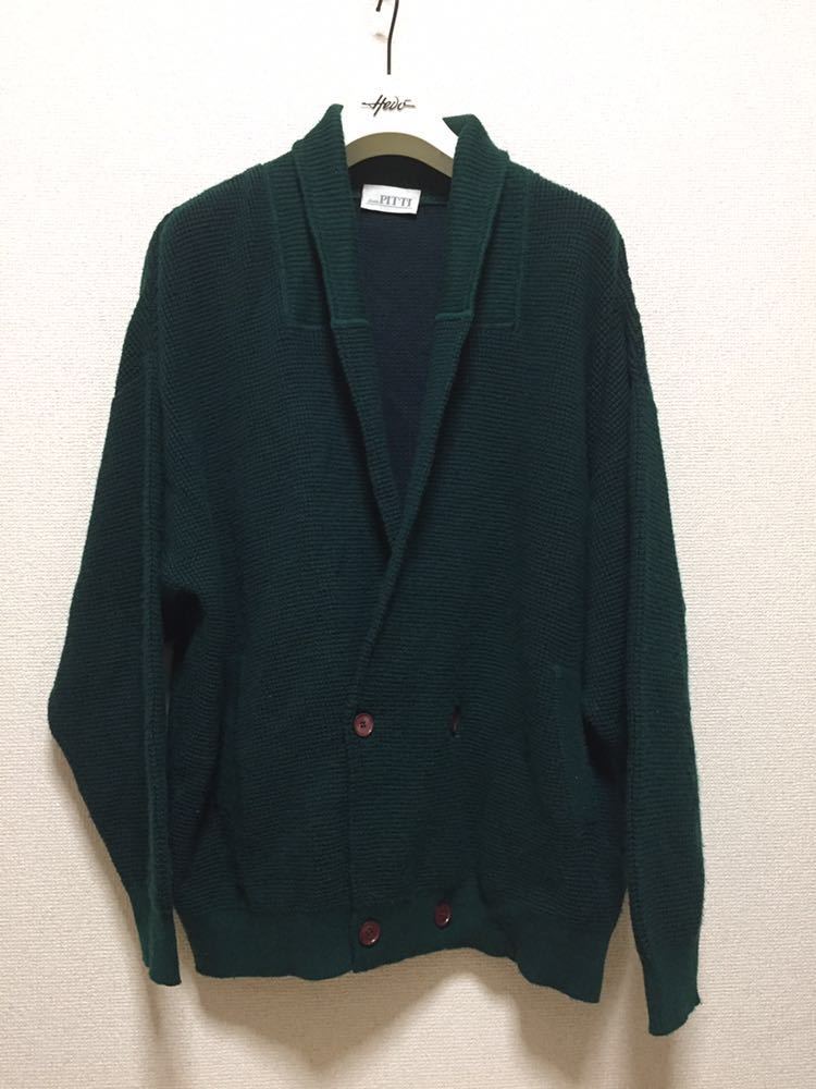 ヨーロッパ古着 ショールカラー ニットセーター ニットダブルジャケット ニットカーディガン PITTI イタリア製 緑