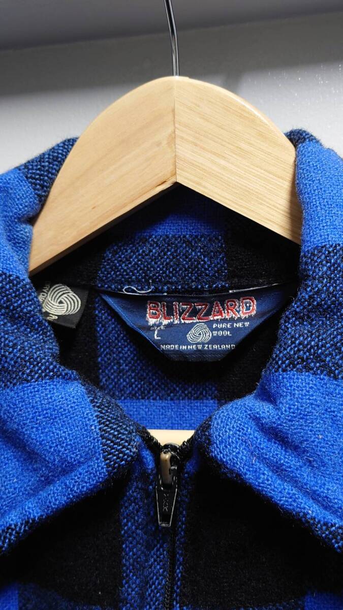 Vintage BLIZZARD ニュージーランド製 ハーフジップ プルオーバー ウールフランネル シャツ チェック柄 L _画像2