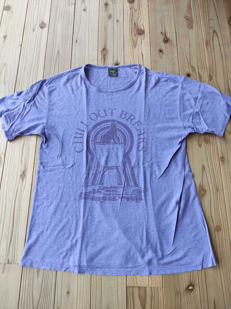 PhateeWear ファッティヘンプTシャツ Ｌサイズ　ネコプリントTシャツ 紫色　_画像1