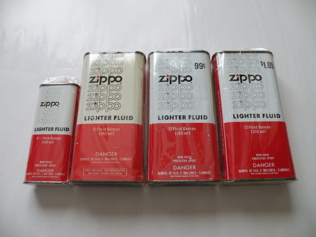 1978-83 ZIPPO ZIPPO FLUID CAN・ゴシック体初年・オイル缶・レギュラー・サイズ＆ラージ・サイズ・白赤缶・４缶セット　ＵＳＥＤ_画像1