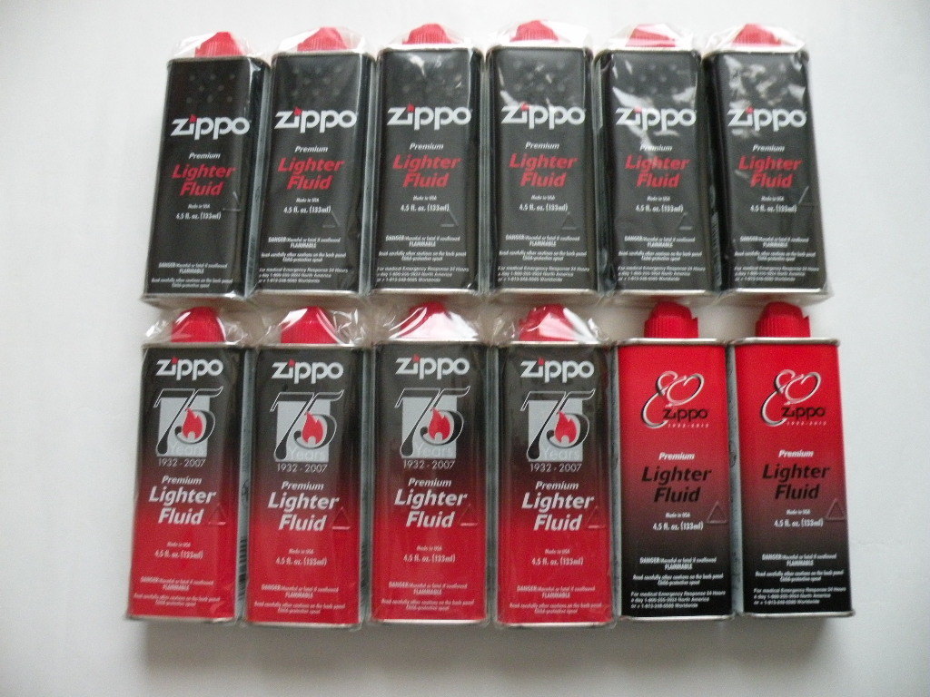 2006-2011 ZIPPO FLUID CAN・オイル缶・レギュラー・サイズ・７５周年記念缶・８０周年記念缶・１２缶セット・１ダース用希少ボックス入り_画像1