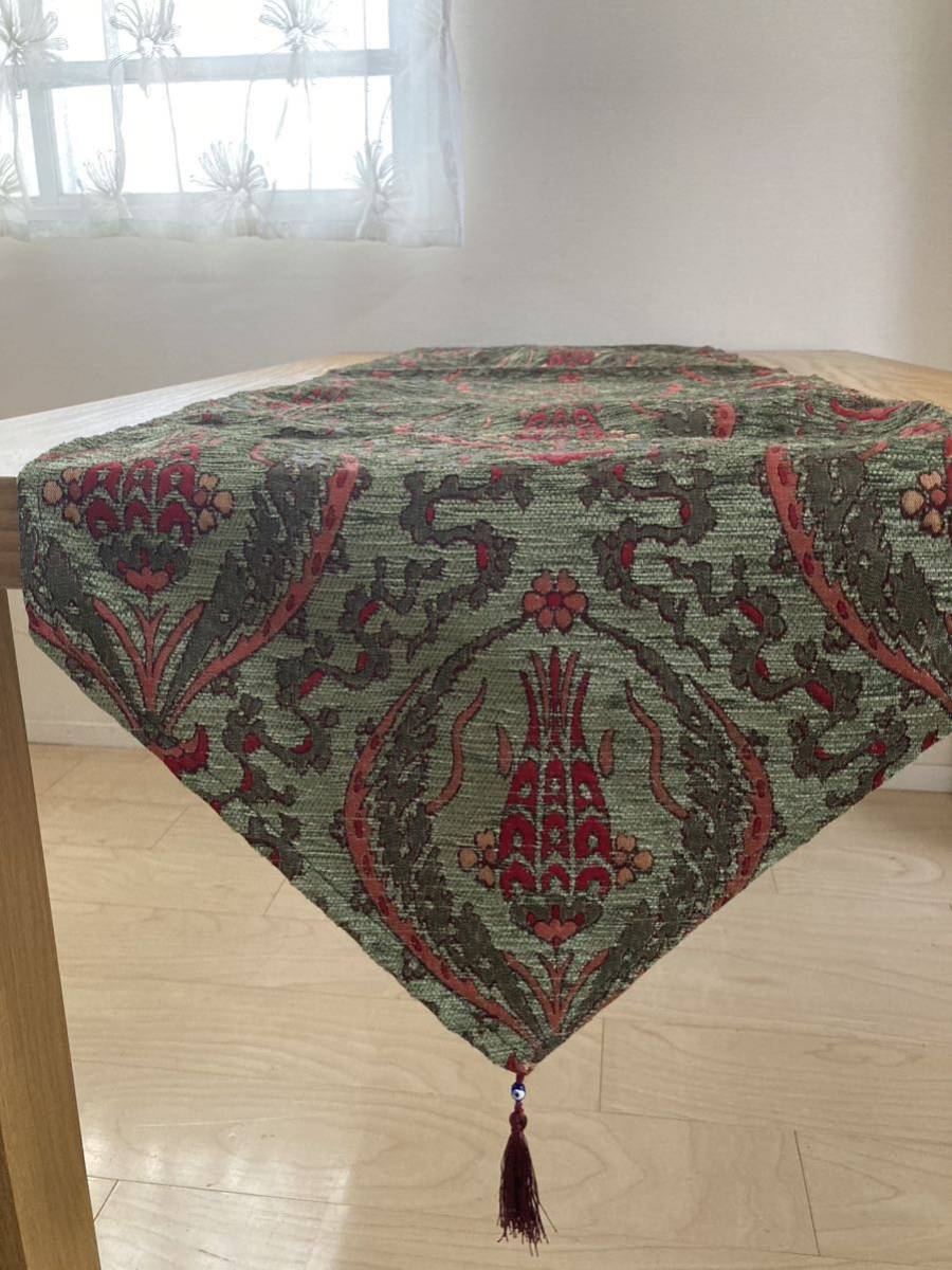  exotic Turkey * tulip floral print table runner Runner fringe attaching interior hand made moss green red 