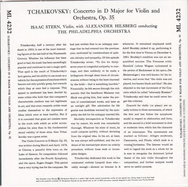 [CD/Columbia]チャイコフスキー:ヴァイオリン協奏曲ニ長調Op.35他/I.スターン(vn)&A.ヒルベルク&フィラデルフィア管弦楽団 1949.4.10他の画像2