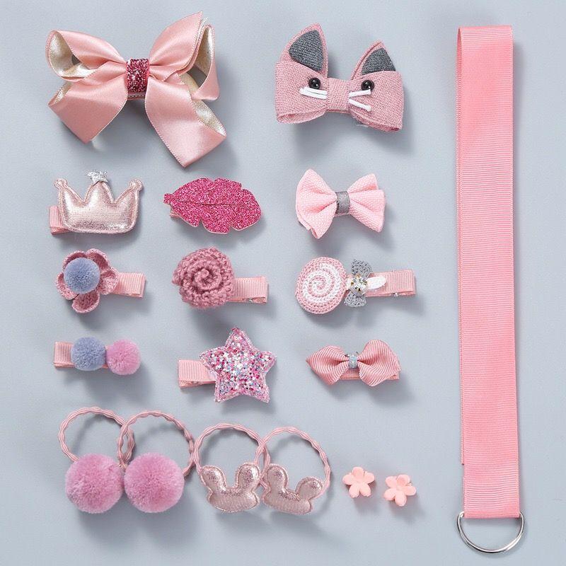  hair accessory set hair clip hairpin hair elastic Princess gift box present for children Kids girl pink 