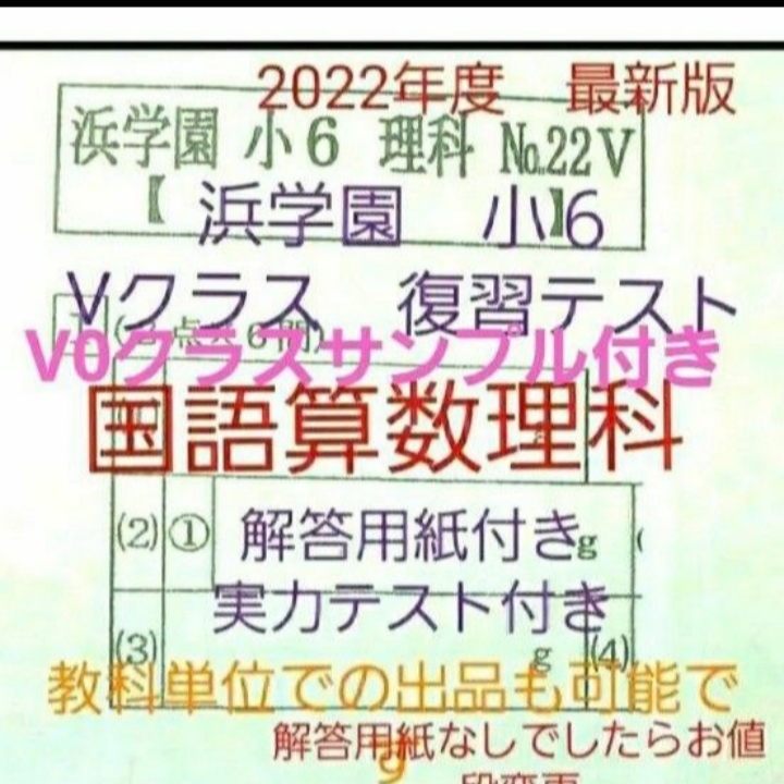 浜学園　小６　解答用紙付き　Vクラス　復習テスト　国語算数理科　１年分　未記入　未使用　