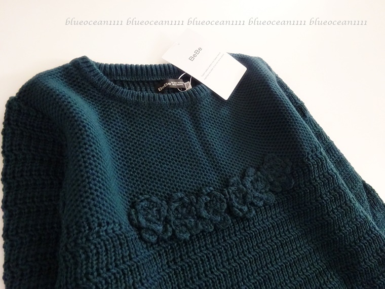  новый товар 11,000 иен прекрасное качество шерсть .[BeBe Bebe ] цветочный узор есть вязаный свитер 150cm (140) юбка брюки футболка футболка Parker 