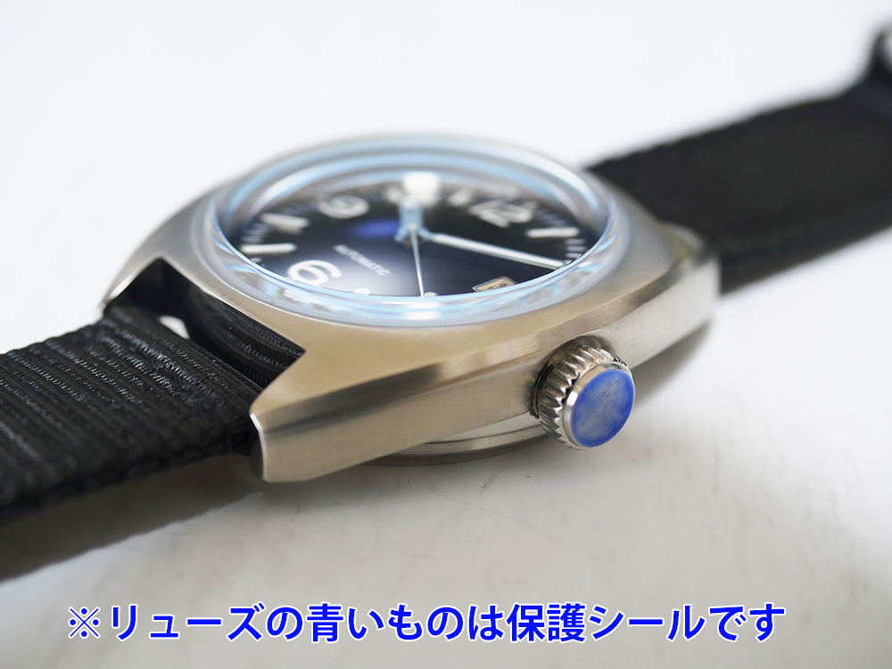 ★新品 SHARK ノーロゴ ミリタリーウォッチ アプライドインデックス ブラック 36mm セイコー製自動巻き NH35 ナイロンベルト_画像3