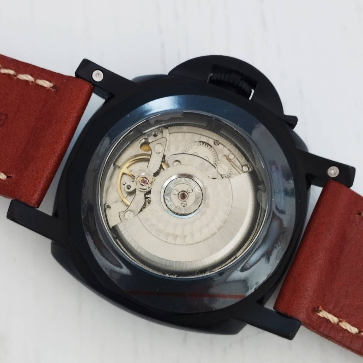 ♪未使用ジャンク品 PARNIS 47mm シーガル製自動巻きムーブメント 腕時計 シースルーバック_画像5
