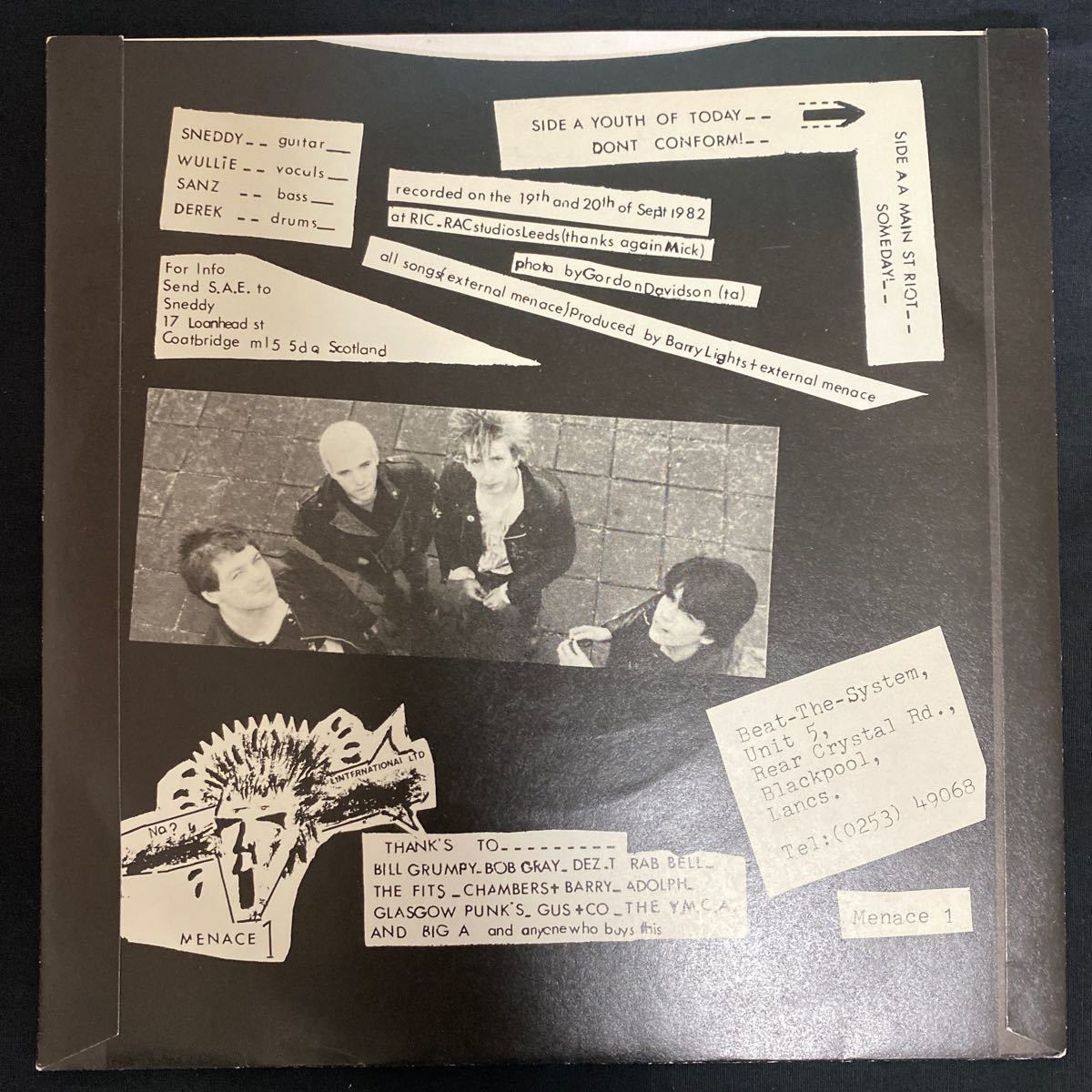 EXTERNAL MENACE 「YOUTH OF TODAY E.P.」 MENACE1 1982年 パンク EP盤 レコード_画像2
