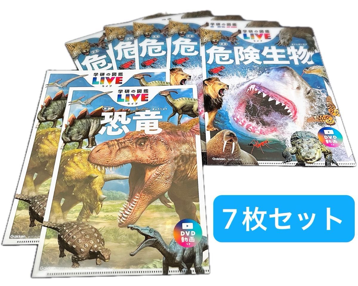 7枚セット　クリアファイル　小学館の図鑑NEO 講談社の動く図鑑MOVE 小学館 恐竜 恐竜のひみつ MOVE 危険生物