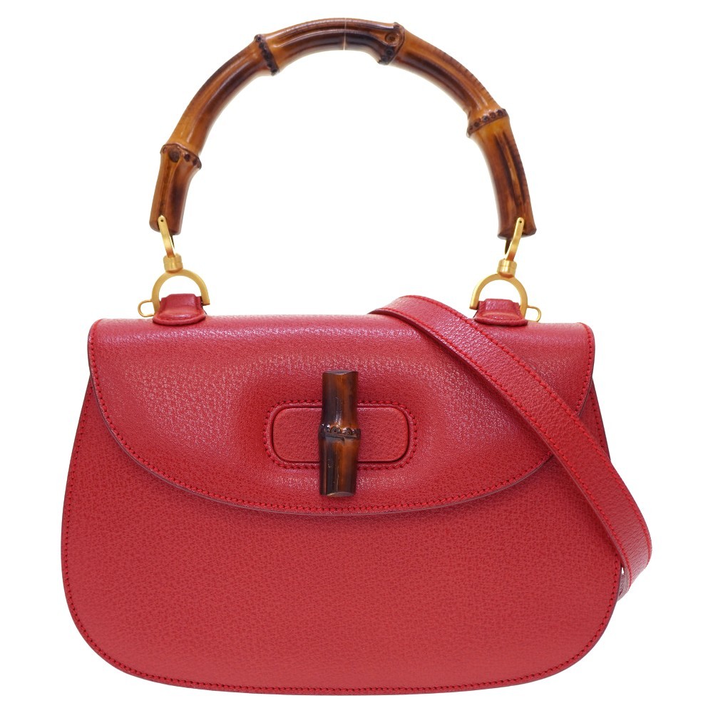  Gucci bamboo плечо ручная сумочка кожа красный красный 0043 GUCCI плечо ремешок Vintage 