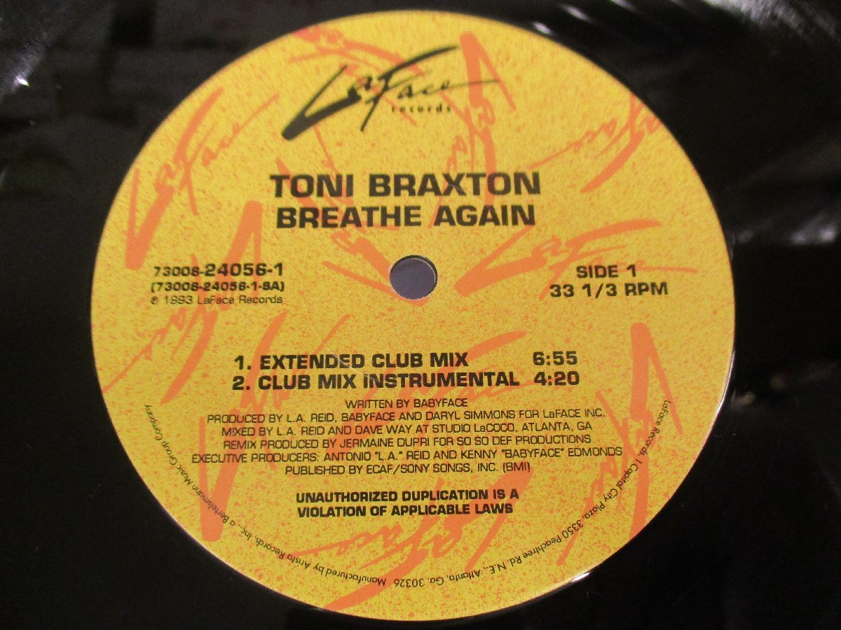 12インチ 『Toni Braxton / Breathe Again』 Babyface　Jermaine Dupri　 Tim & Ted 　(Z10)　_画像3