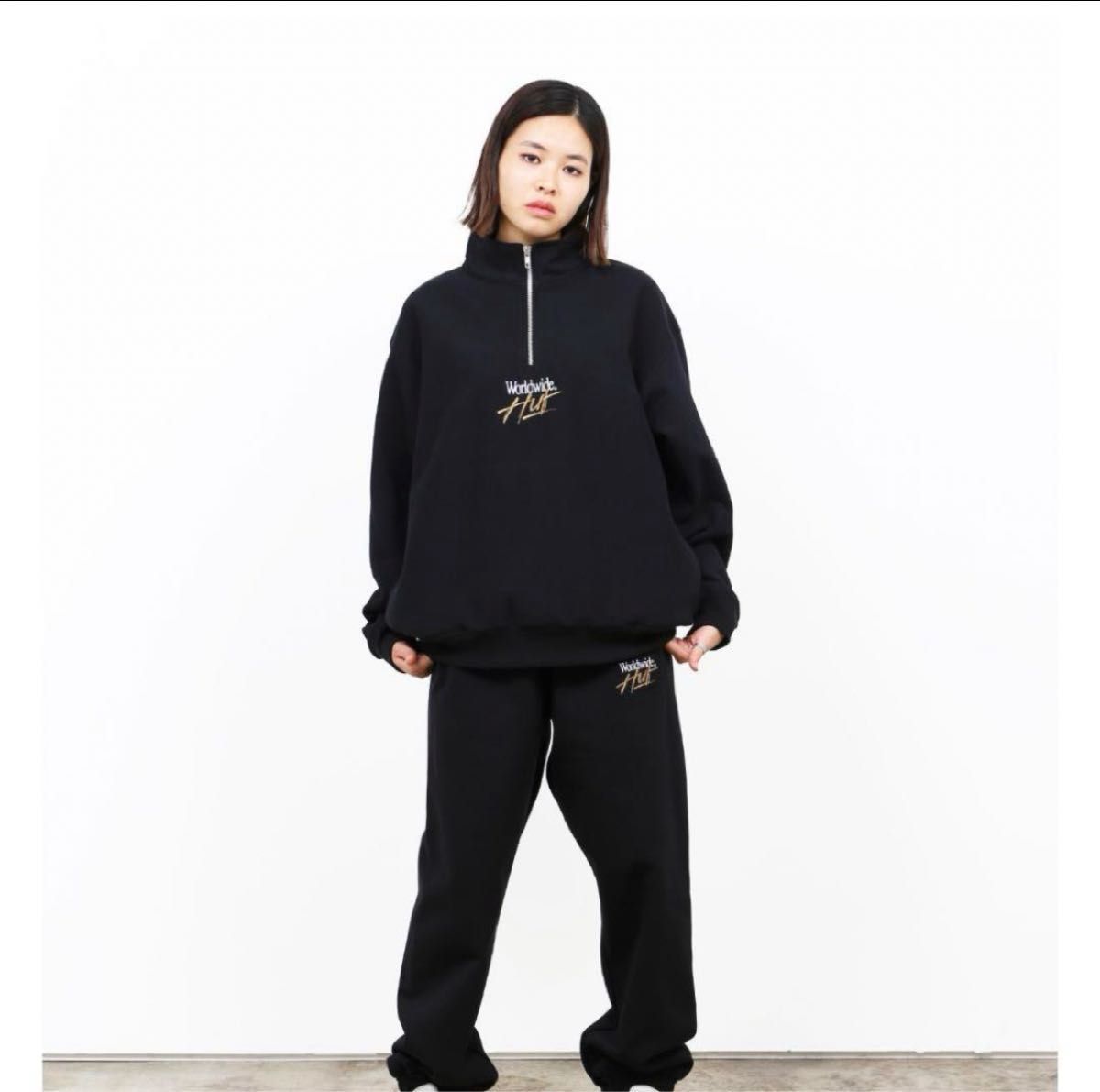 コムドットゆうた着用】HUF センター刺繍ロゴハーフジップ コムドットゆうた着用】HUF センター刺繍ロゴハーフジップ