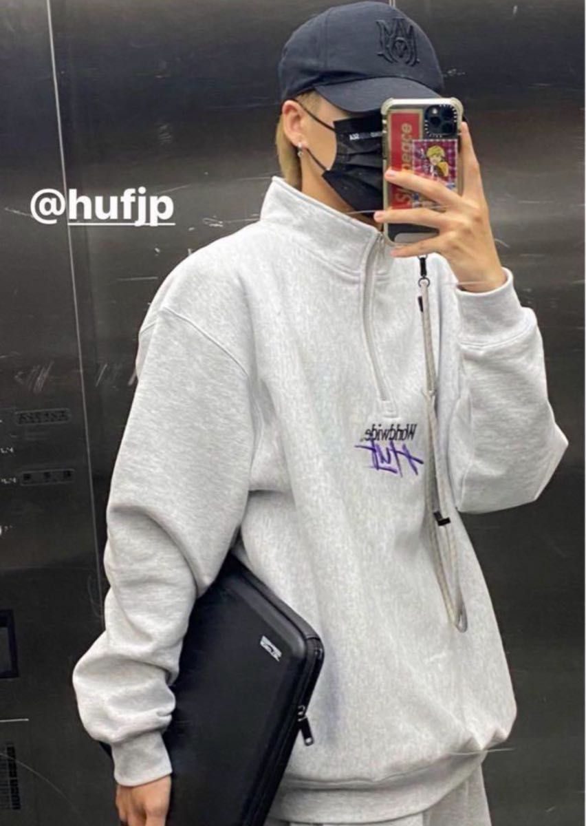 コムドットゆうた着用】HUF センター刺繍ロゴハーフジップ コムドットゆうた着用】HUF センター刺繍ロゴハーフジップ