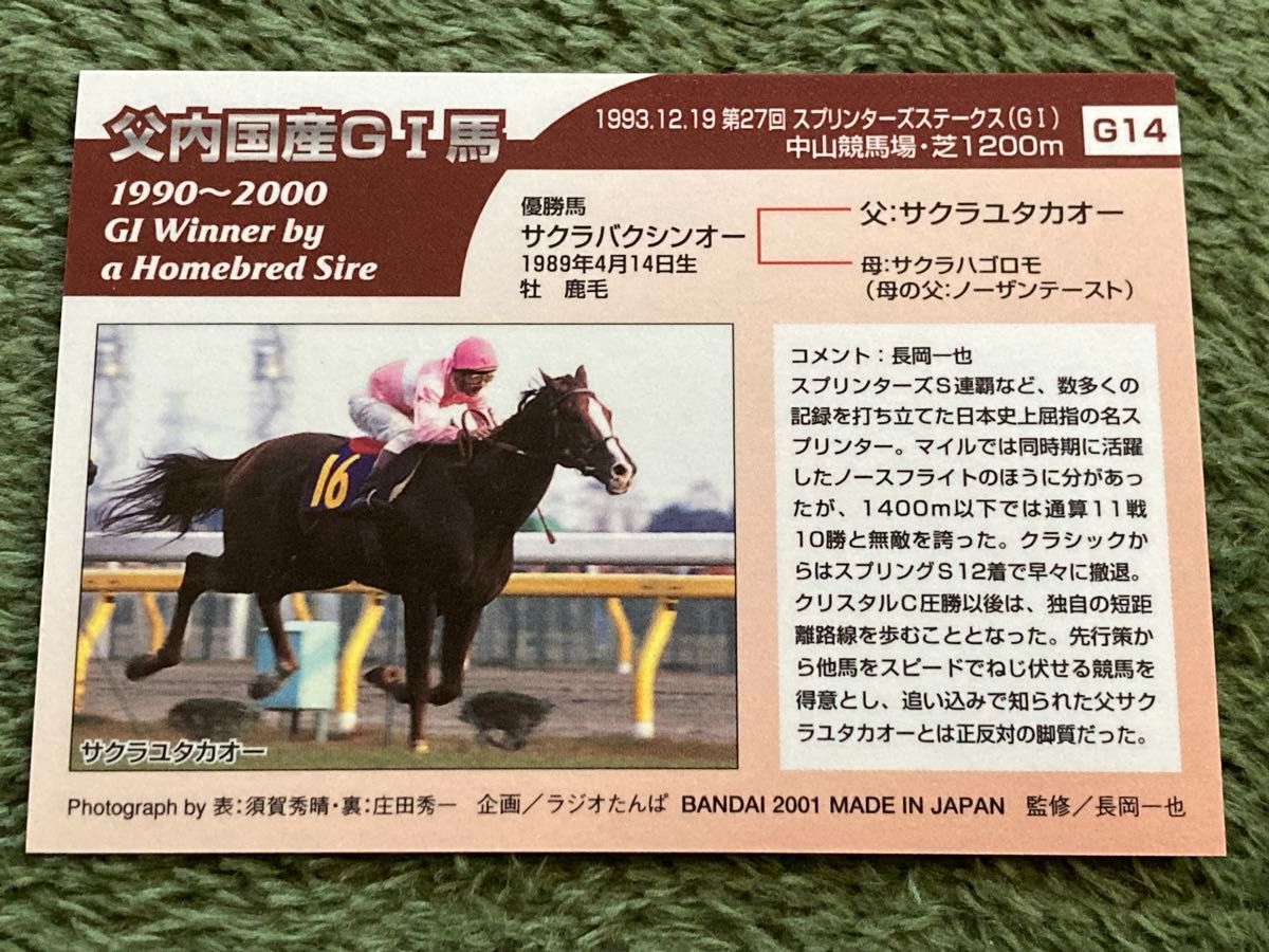 サクラバクシンオー サラブレッドカード G14 競馬カード 金文字 サクラバクシンオー サラブレッドカード G14 競馬カード 金文字