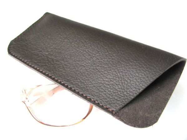 (sh26) original leather glasses case cow shrink leather dark brown hand made 
