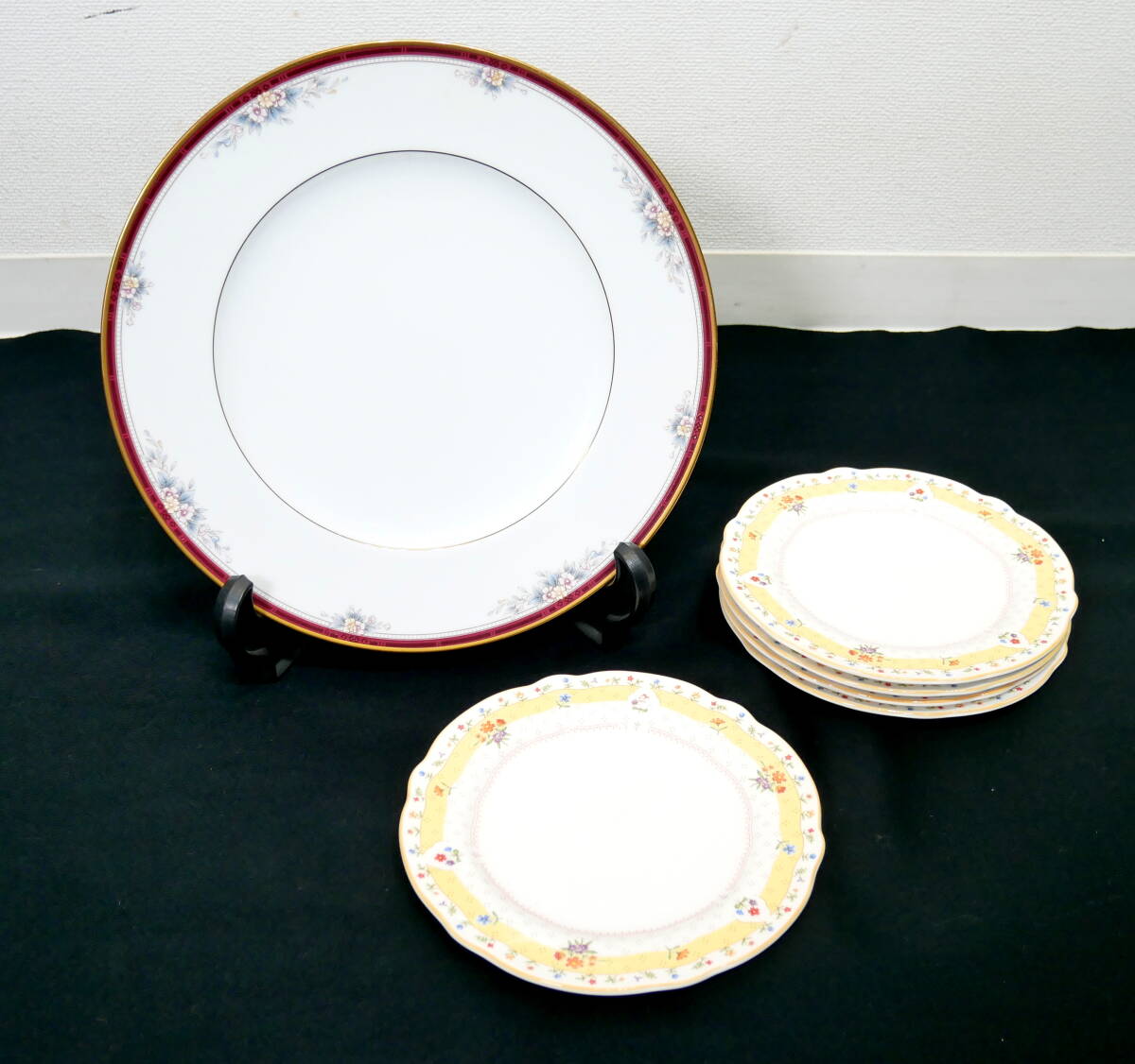 ▲(R602-B181)Noritake ノリタケ 皿 プレート5枚 大皿1枚セット ケーキ皿 約17cm 大皿 約27㎝ 取り皿_画像1