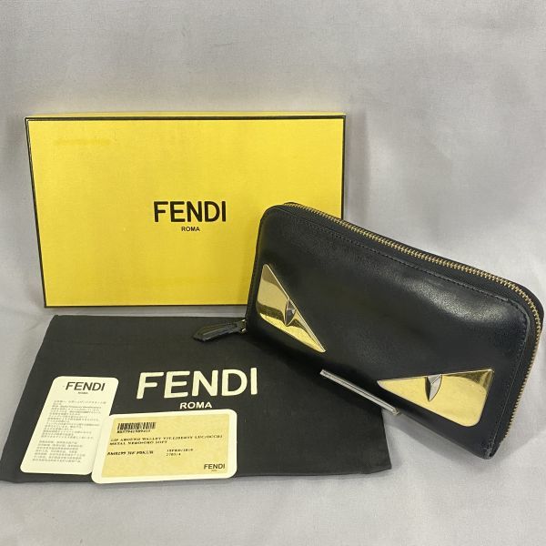 FENDI フェンディ 長財布 フェンディモンスター ラウンドファスナー バグズアイ バグズモンスター メンズ レザー【yo33】_画像1