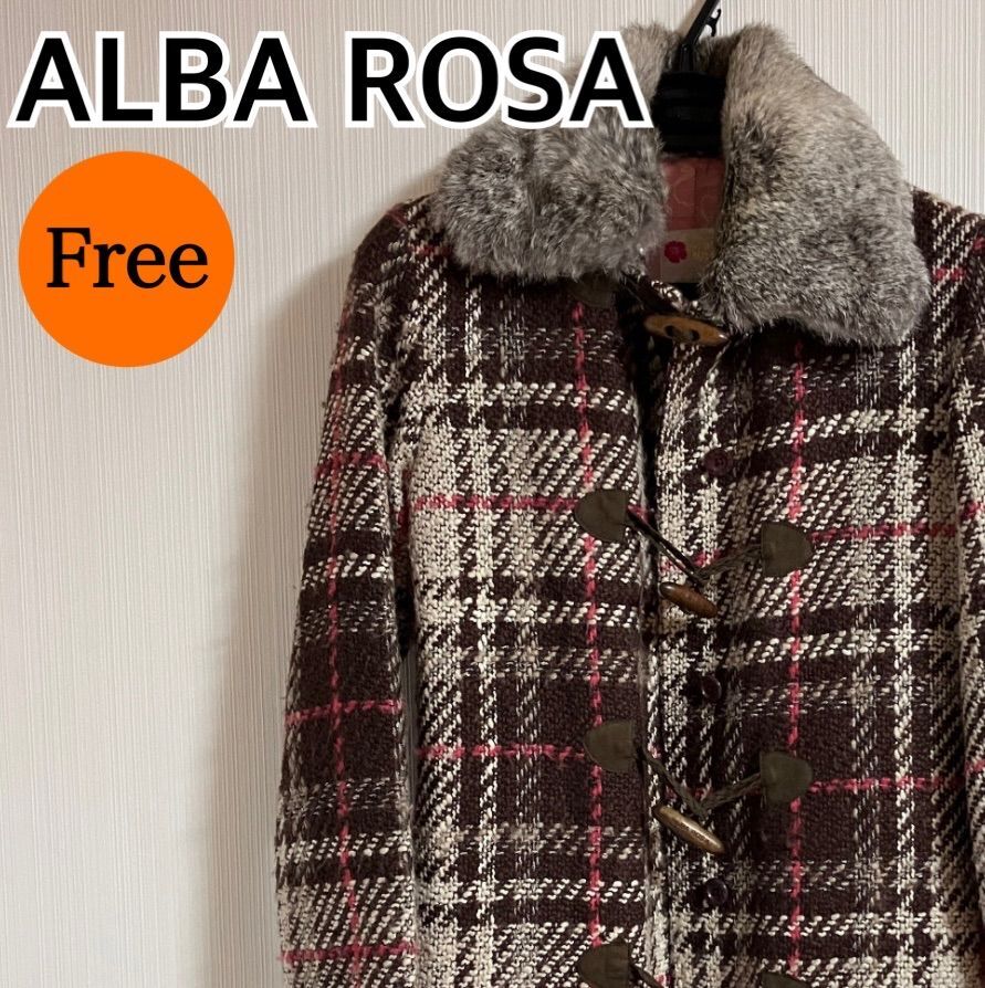 ALBA ROSA アルバローザ リアルファーコート ダッフルコート アウター チェック柄 レディース フリーサイズ 日本製 【k523】