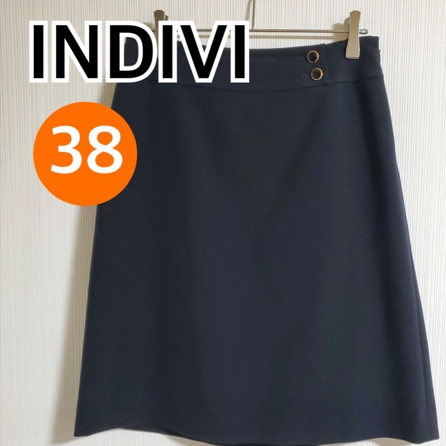 INDIVI Indivi юбка в складку юбка до колена юбка оттенок черного женский сделано в Японии размер 38[CB2]