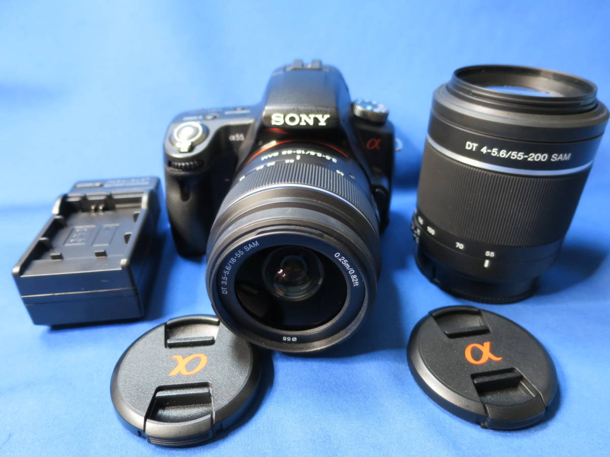 ソニー α55 + DT18-55mm F3.5-5.6SAM + DT55-200mm 4-5.6SAM 送料無料!!! SONY SLT-A55V SAL1855 SAL55200-2 アルファ_画像1